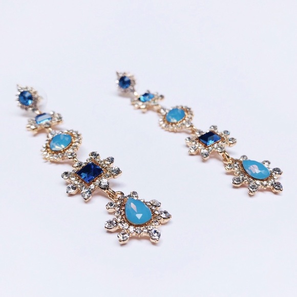 Classy blue dangling rhinestone earrings - Picture 5 of 11